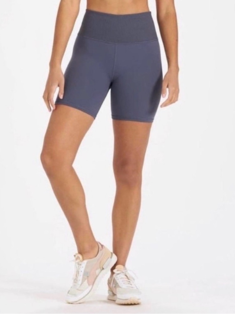 Vuori High-Waisted Bike Shorts Steel Blue Small ribbed waist - Picture 2 of 3